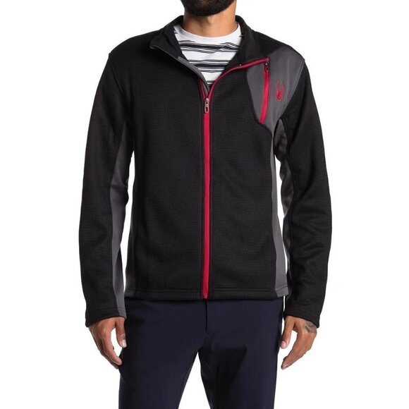 Spyder Mens Black Red Full Zip Pockets Knit Track Jacket Activewear Sz L New